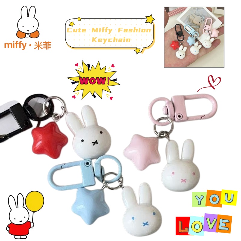 Car Accessories To Buy - Kawaii Miffy Keychain Cute Rabbit Pentagram